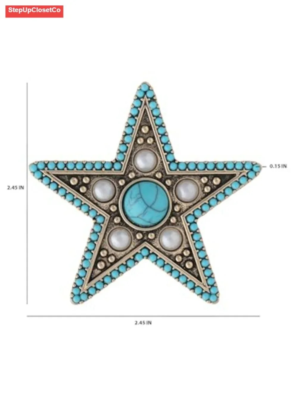 Vintage Western Star Brooch with Faux Pearl & Turquoise Accents for Women